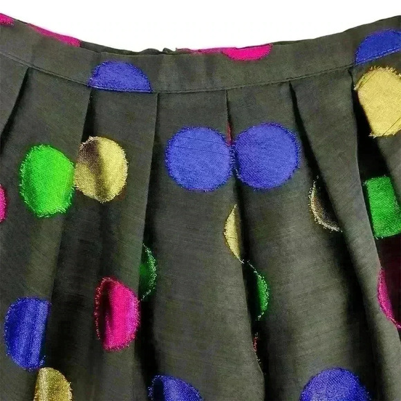 RARE TOPSHOP Premium  Black Mini Skirt Size 6 Pink Gold Polka Dots Retro Party - Picture 5 of 13